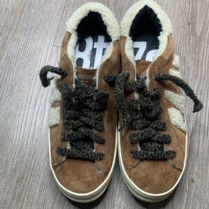 P448 Sneakers John Faux Shearling Leather Brown Suede Shoes NWOT Women’s Size 40